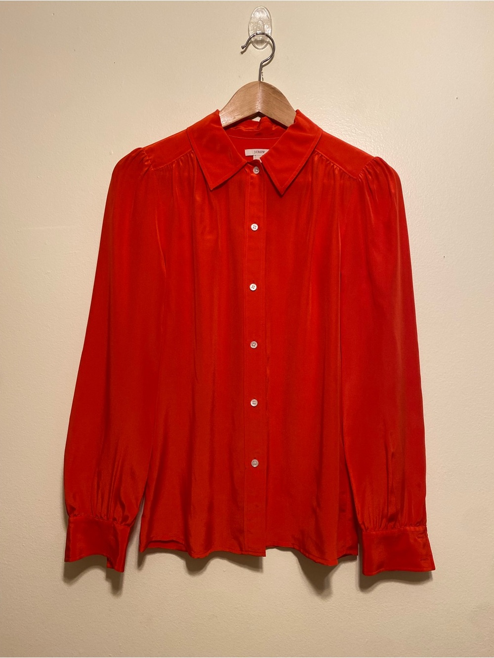 J. Crew Silk Coral Red Button-Down Long Sleeve Blouse. Style 48793 Size